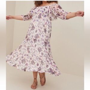 {2} Torrid Purple and White Floral Midi Dress